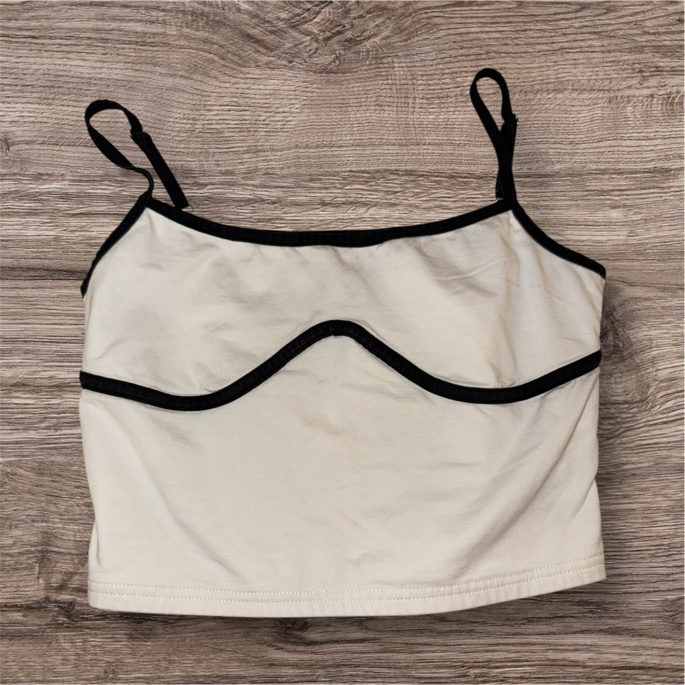 Tiger Mist White Cropped Cami with Black Trim